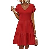 HOTOUCH Women's Casual Summer Dress with Pockets V Neck Ruffle Sleeve A-Line Dresses