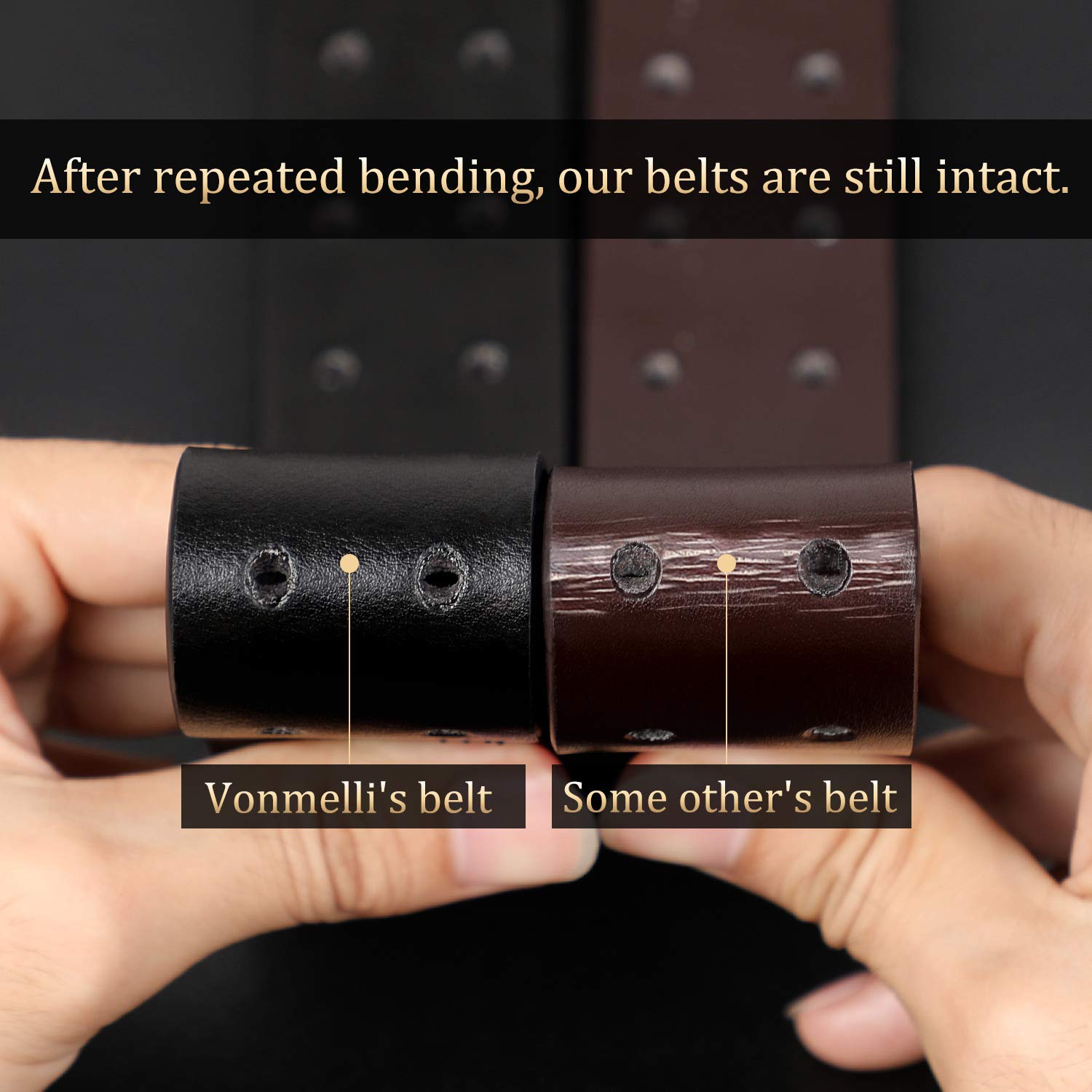 Double Prong Leather Belt Heavy Duty Belt for men, Double Grommet Holes Belt for Pants, Black, Suit for Pant Size Up to 34\