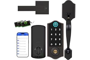 Harfo Fingerprint Smart Door Lock for Front Door with Handle Set, App Control, Keyless Entry Keyless Deadbolt, Digital Electronic Touchscreen Keypad, Auto Lock, Easy to Install, Aged Bronze