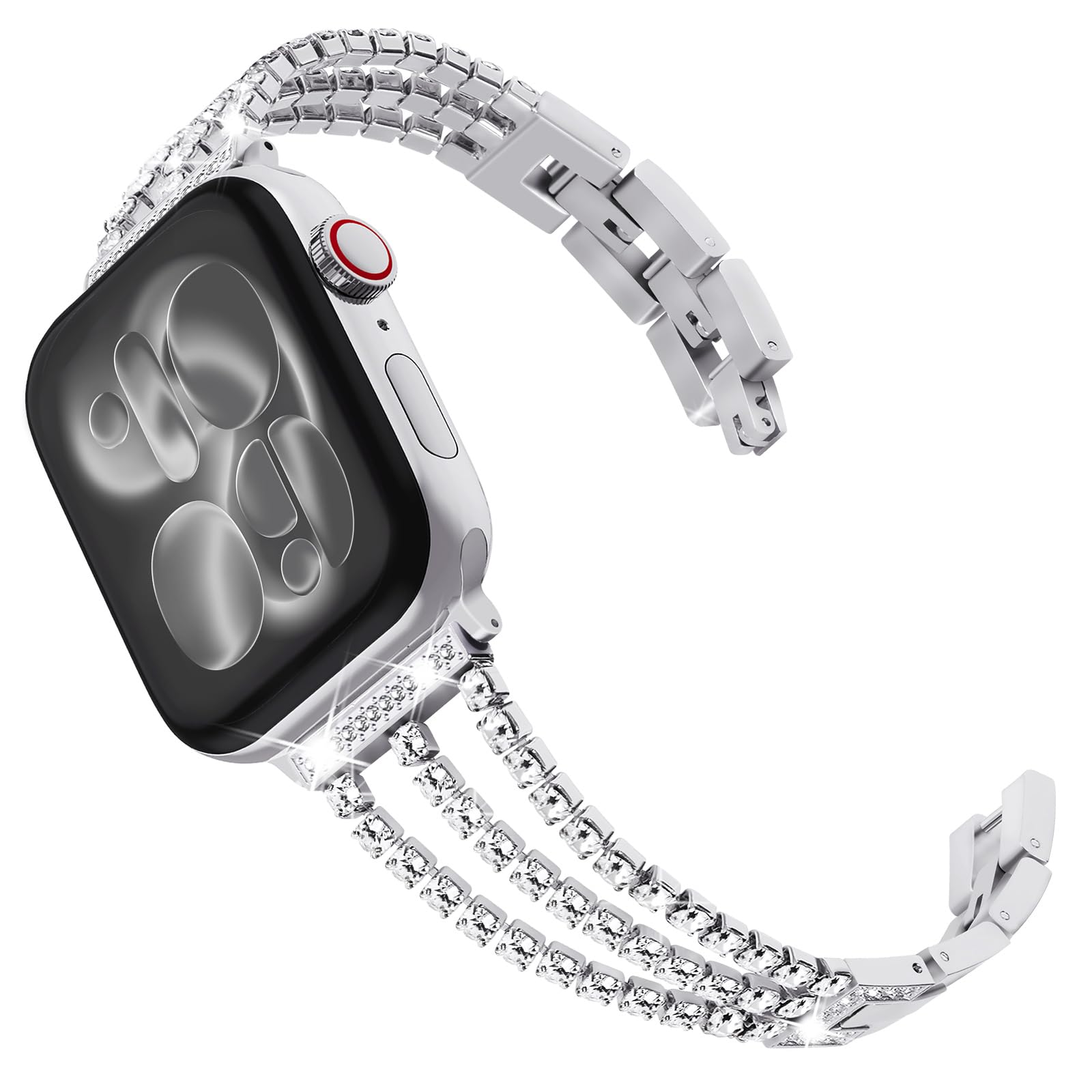 WINGLE 46mm 45mm 44mm 42mm(Series 3 2 1) Compatible with Apple Watch Straps,Women Bling Bracelet Stainless steel Replacement wristband for iWatch Strap SE Series 11 10 9 8 7 6 5 4 3 2 1, Silver