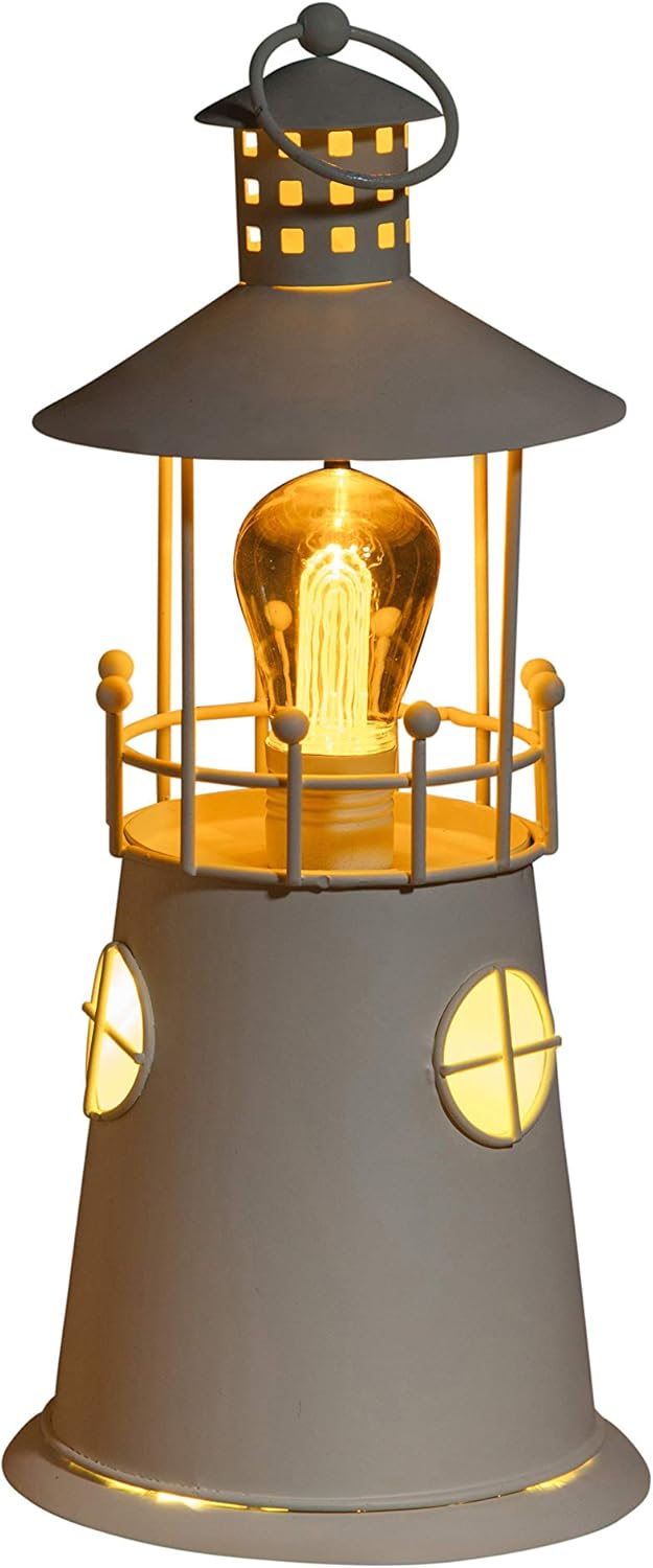 Noma Cream Metal Lighthouse Lantern Battery Operated with Warm White
