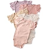 Butterblu baby-girls Rory 5-pack Short Sleeve Ruffle Shoulder Bodysuits 100% Organic Cotton for Baby Girls