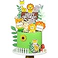21 PCS Jungle Safari Animal Cake Toppers Picks Jungle Animals Cake Decorations Cute Lion Elephant Giraffe Cupcake Topper for Jungle Theme Animals Party Baby Showers Birthday Party