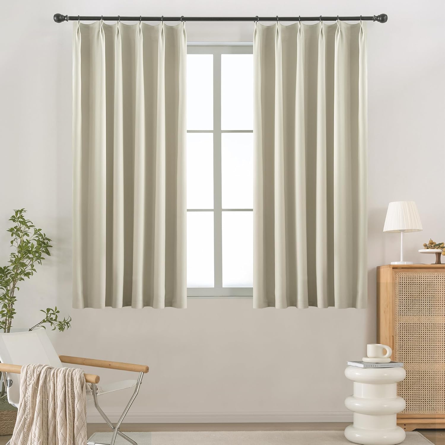 Outdoor Curtains - JADE POKE Cream Beige Pinch Pleated Drapes, Living Room, Patio Door, Indoor Outdoor Pinch Pleated Curtains, Room Darkening Pleat Small Curtains, 38