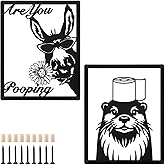 2 PCS Funny Bathroom Metal Wall Art Decor, ULENDIS Are You Pooping Wall Decor for Toilet Bad Smell Humorous Wall Art, Otter with a Roll Paper on Head Wall Hanging Modern Minimalist Bathroom Sign