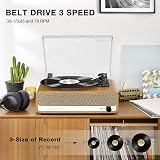 Udreamer Record Player with Speaker Bluetooth Turntable 3 Speed Belt-Driven view 5
