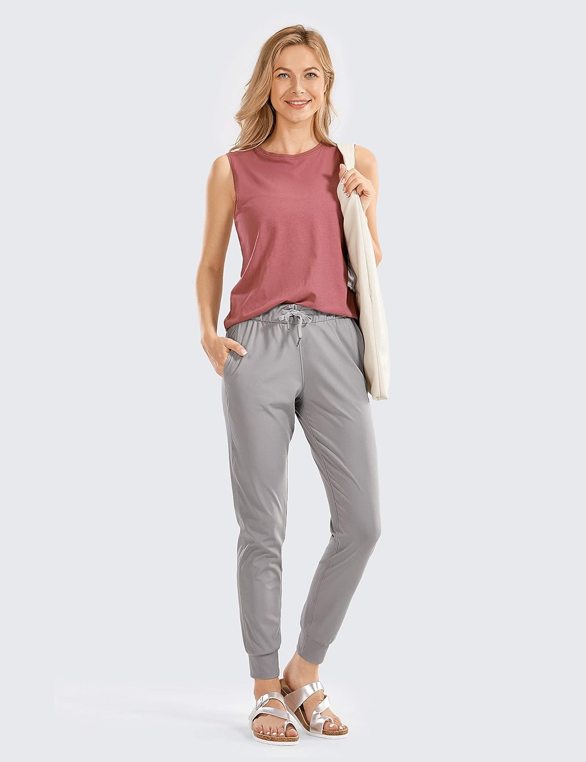 CRZ YOGA Women's Stretch Drawstring Jogger Fitted Cuffed Sweatpants with Pockets Casual Travel Lounge Pants at  Women’s Clothing store
