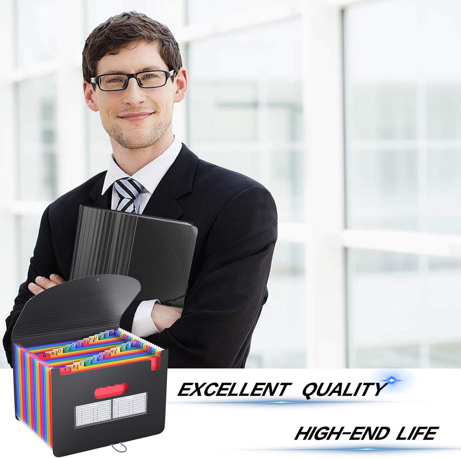 Accordian File Organizer, 24 Pockets Expanding File Folder with Expandable Cover, Portable Document Organizer, Accordion Filing Box, Desktop Plastic Receipt Paper Folders with 2 Labels(A4/Letter Size) : Office Products