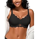 Cuteio Seamless Jelly Bras for Women - S-2XL Wireless V Scalloped Neck Bra | No Underwire, Gel Support, Padded T-Shirt Bra, Full Coverage, Buttery Soft, Comfortable Everyday Bralette