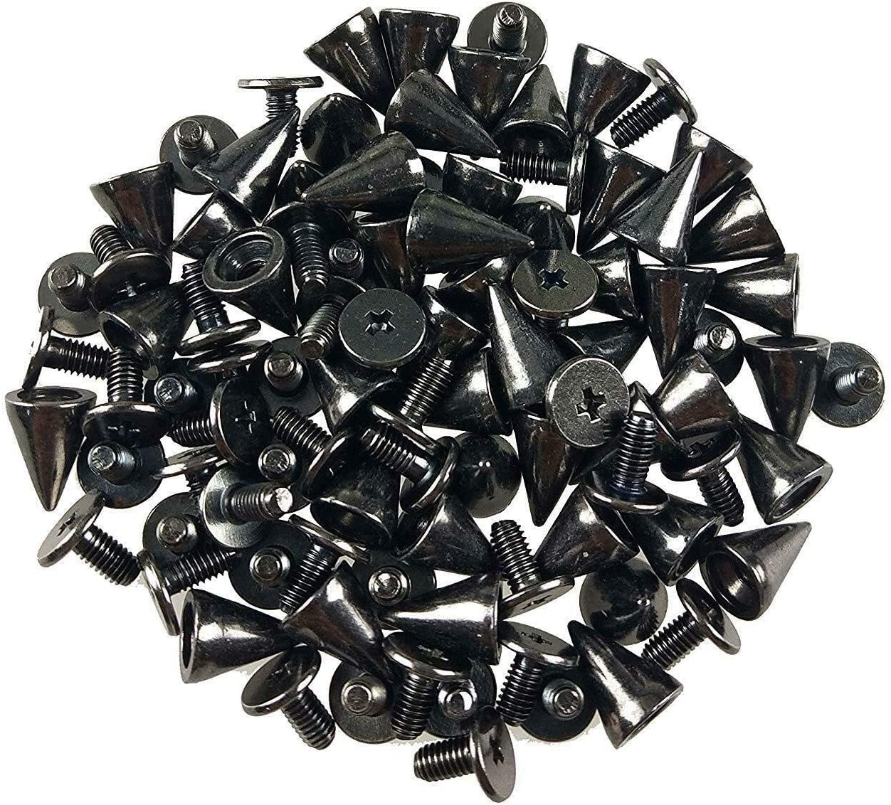 100 PCS 7mm x 10mm Leather Rivets Double Cap Rivet Tubular Metal Studs Cone Punk Spikes Crystal Diamond Inlay Rivet for DIY Leather Craft,Black