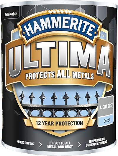 Hammerite Ultima Metal Paint Smooth Light Grey 750ml Direct to Rust