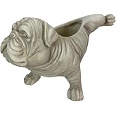 Zeckos Bulldog Animal Planter, 18 Inch Wide White Antique Stone Finish | Magnesium Oxide, Freestanding Display, Drain Hole, 7.5 X 4.25 Inch Opening, 10 Inch Deep