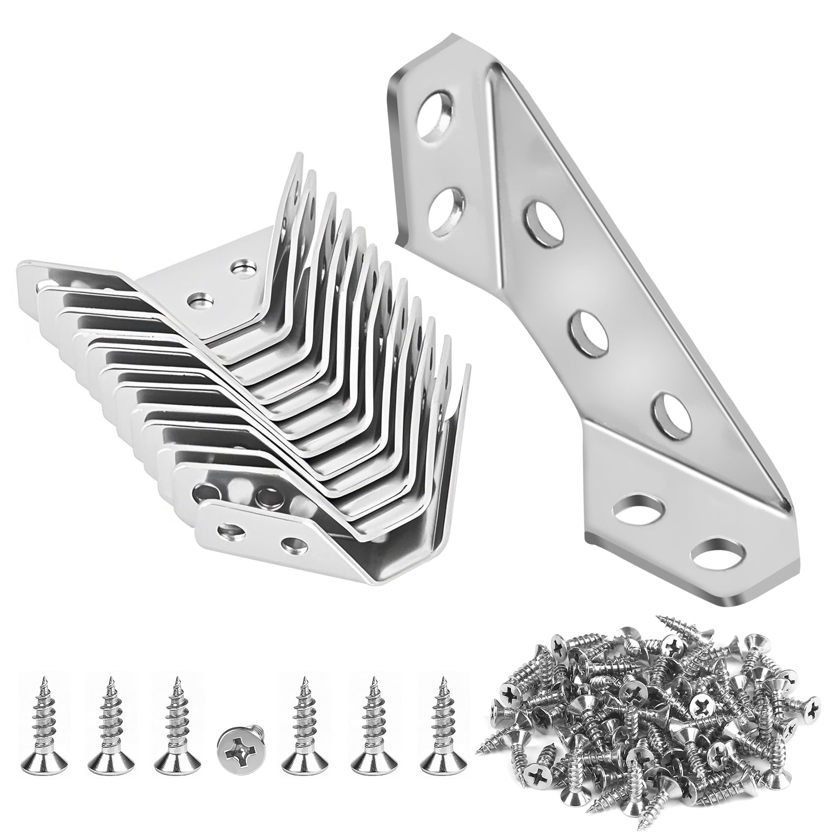 Photo 1 of 12-Pack Premium Stainless Steel Corner Brackets for Wood Frame, Universal Metal Hardware Corner Braces with Screws, Wooden Furniture Corner Connectors Such as Drawers, Cabinets, Tables and Chairs