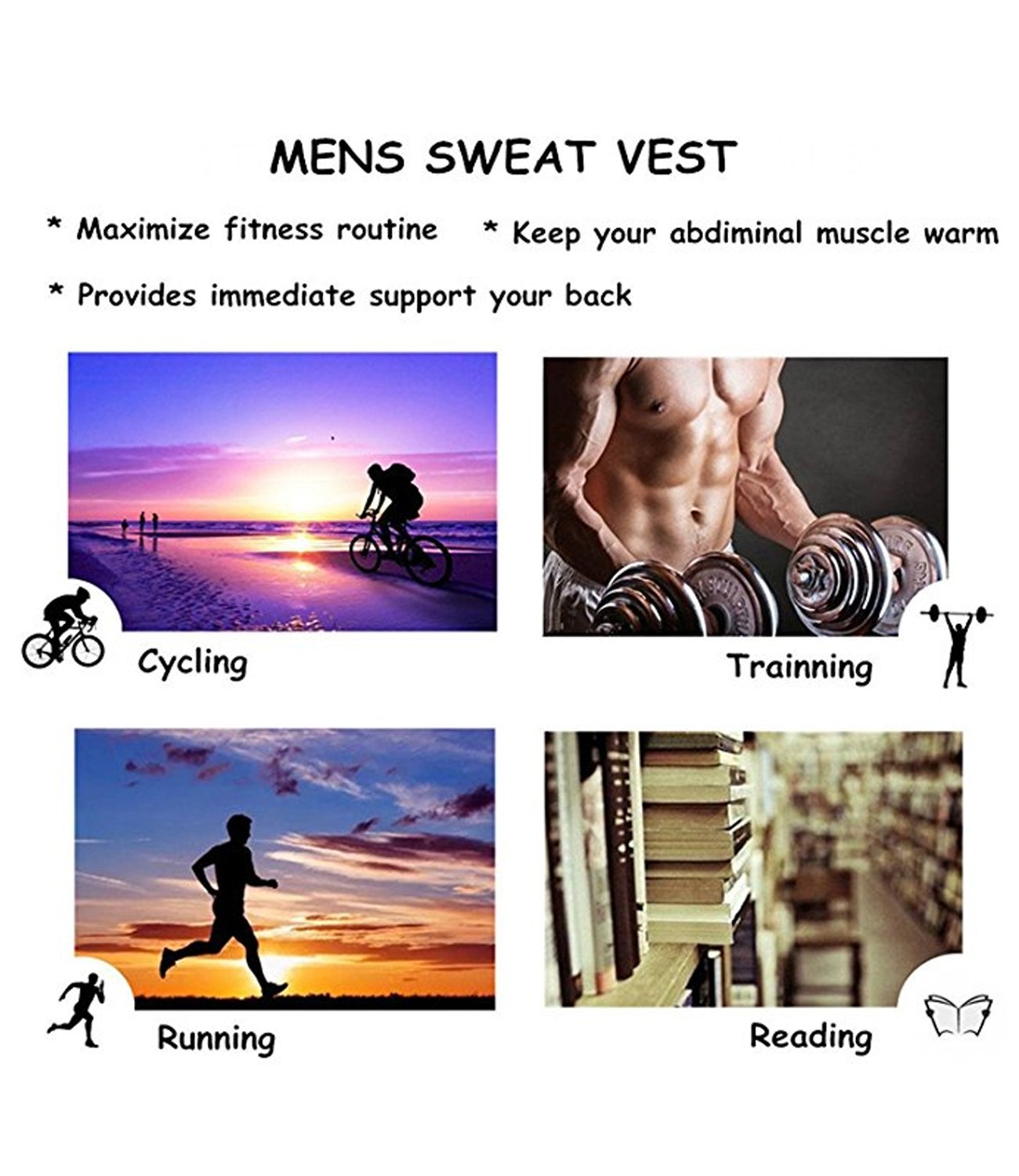 Wishesport Hot Sweat Vest Neoprene Sauna Vest For Men Weight Loss Tummy Fat Burner Slimming Shapewear Hot Thermo Body Shaper Sweat Tank Top Black No Zip (Black, XX-Large)