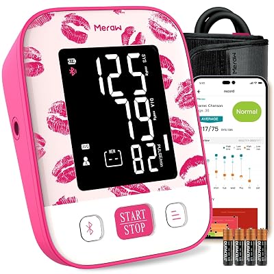 Meraw Blood Pressure Monitor Home Use, Blood Pressure Cuff Digital Arm, Blood Pressure Monitor Automatic Cuff 8.7-16.5" Bluetooth App Tracking Irregular Heartbeat Monitoring Pink