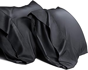 Ocness Cooling Bamboo Pillowcases King Pillow Cases Set of 2 Breathable Cool Ultra Soft Silky Moisture Wicking Material, Hair and Skin Friendly,Black, 2 Pack,20x40 inches