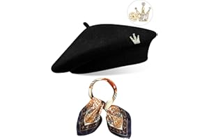 Jamntower 3 Pcs Wool Beret Solid Color French Beanie Hat with Silky Scarf Brooch for Women Girls Gift