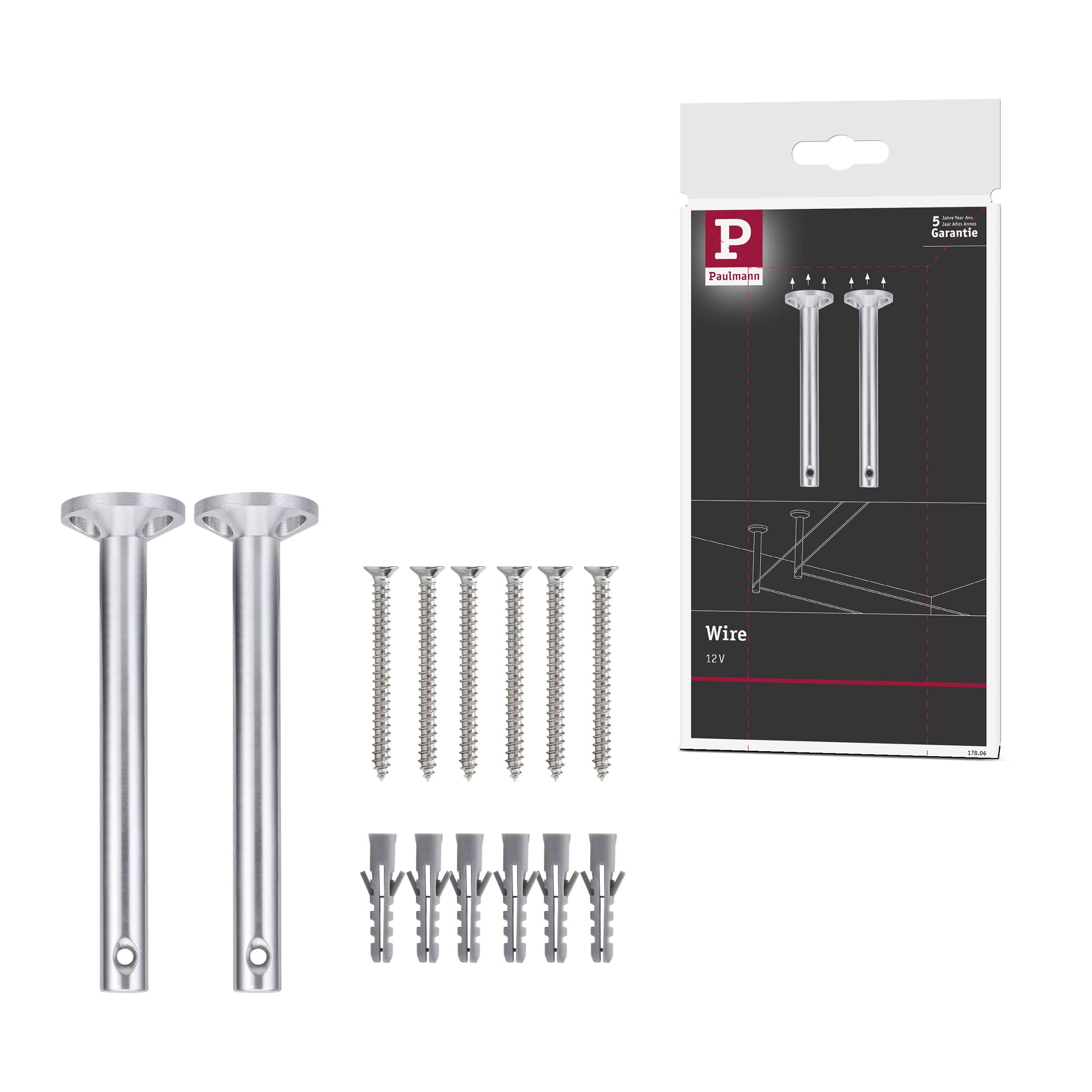 Paulmann 17806 Cable Accessory Deflector/Suspension for Tension Cable 1 Pair 165 mm Chrome matt Accessories Halogen Cable Systems 12V Includes dowels and Bolts