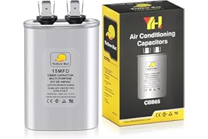 HVAC YELLOW HAT Capacitor for Air Conditioner 15 uf MFD 370 or 440 Volt VAC, CBB65 Multi-Purpose Oval Capacitor for AC Motor Run or Fan Motor Start or Condenser Straight