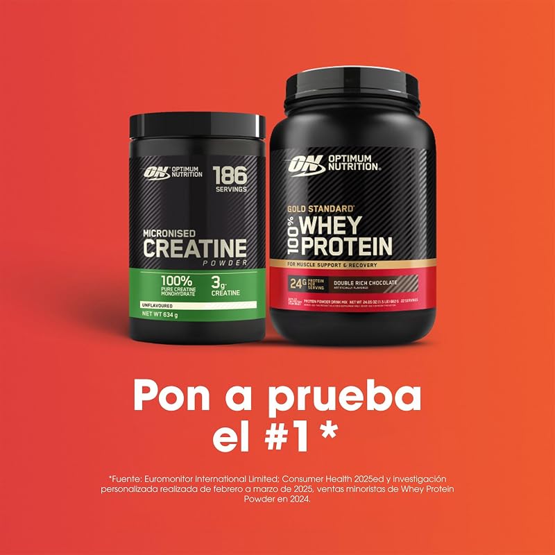 Pó de creatina micronizada optimum nutrition, pó de monohidrato de creatina 100% pura para desempenho e força muscular, shake de proteína sem sabor, 186 porções, 634 g