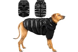 Keggs Dog Coat, Warm Dog Winter Coat Waterproof Dog Jacket, Dog Cold Weather Coats with Reflective Stripes, Windproof Dog Snow Jacket with Zipper & D Rings, Fullbody Dog Coats Snowsuit Black L