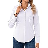 Gleeivy Womens Button Down Shirt Long Sleeve V Neck Classic Collared Button Up Shirt Women Work Business Formal Casual
