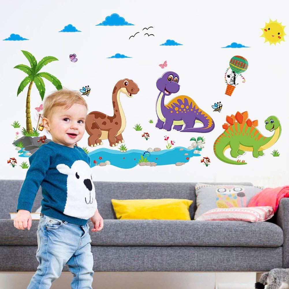 Wallpark Cartoon Dinosaur World Removable Wall Sticker Decal, Children Kids Baby Home Room Nursery DIY Decorative Adhesive Art Wall Mural