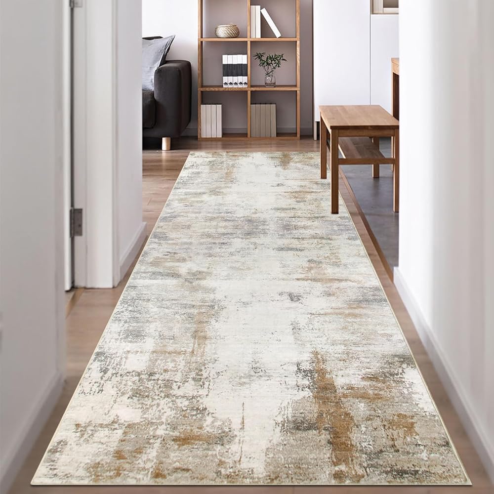 Famibay Hallway Runner Rug 80x300CM Non Slip Long Beige Brown Washable