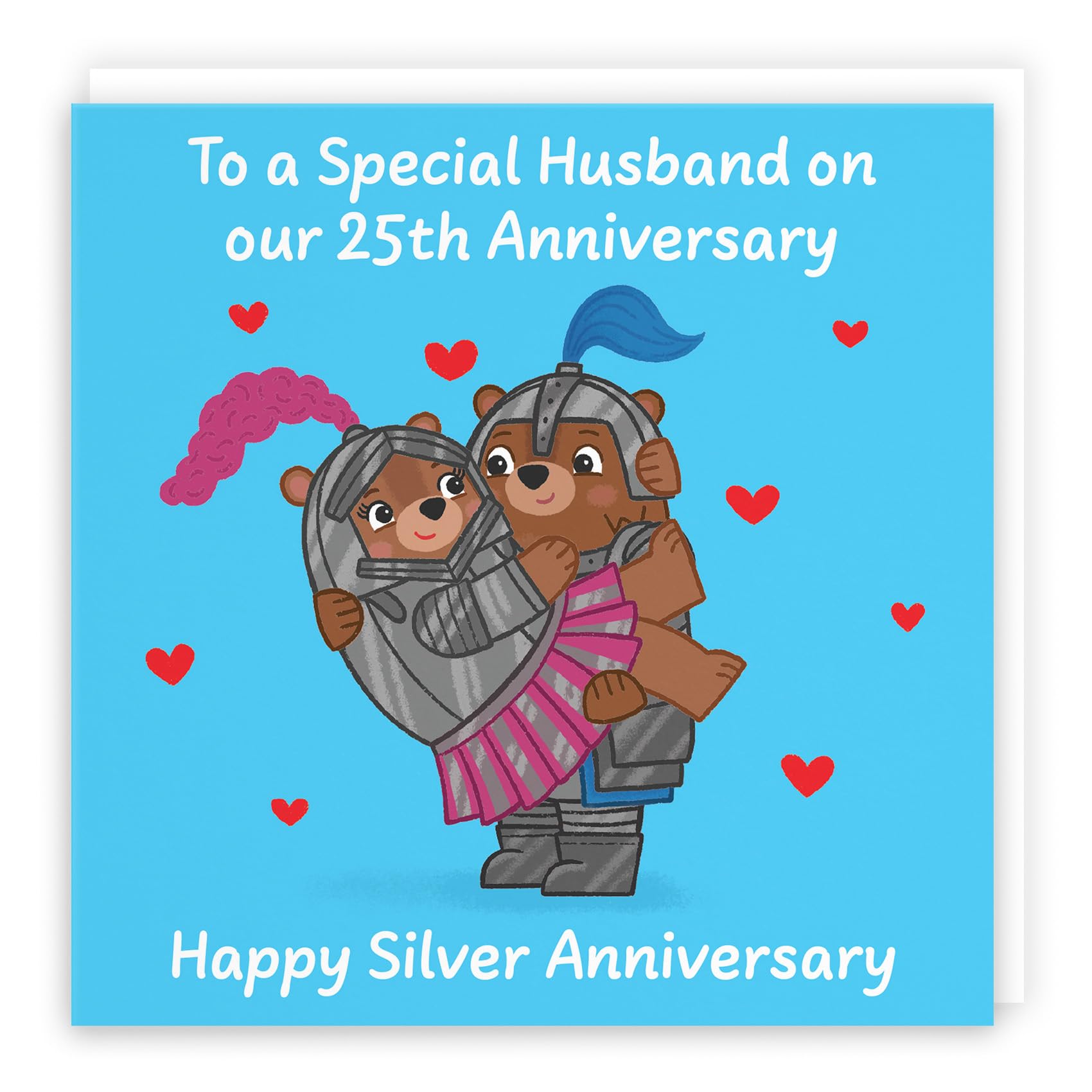 Hunts England - Husband 25th Anniversary Card - Silver Anniversary - 25 Years - Cute Fun Bears Card - Love Story Collection