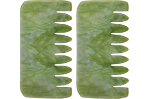 gemshan 2Pcs Jade Comb, Natural Green Jade for Head Massage, Gua Sha Tool as Gift