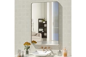 WEER 24X36 Inch Brushed Nickel Bathroom Mirror, Brushed Silver Metal Frame Mirror, Rounded Rectangle Silver Bathroom Vanity Mirror, Tempered Glass, Anti-Rust, Hangs Horizontally or Vertically