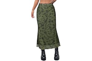 Avanova Women Ditsy Floral Bohemia Mesh Mermaid Skirt High Waist Summer Midi Skirts