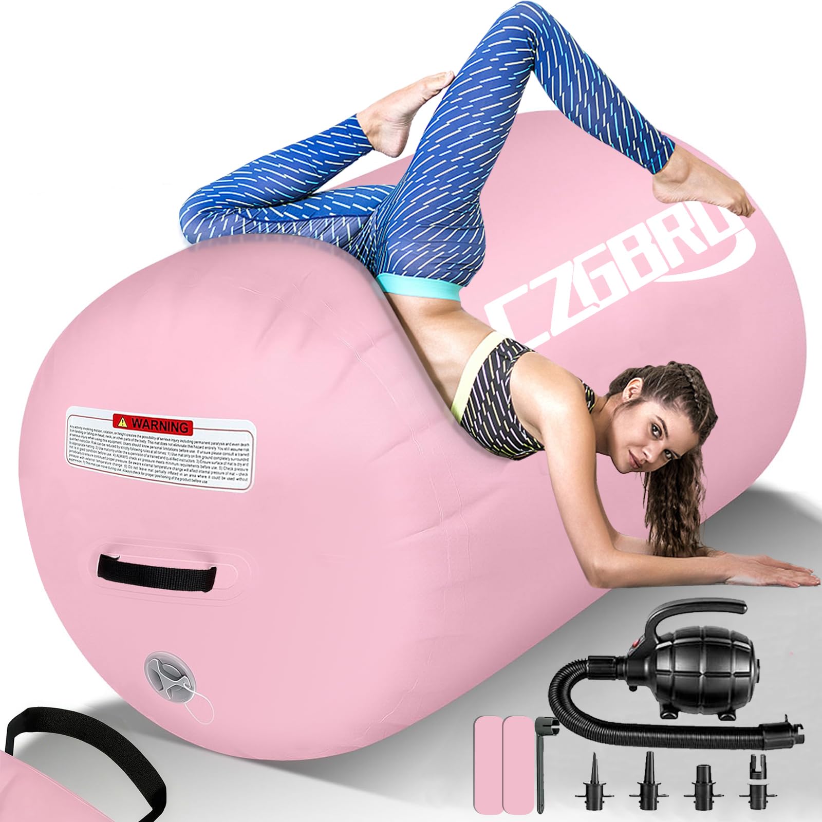 Photo 1 of CZGBRO Air Roller Gymnastics Barrel Inflatable Tumbling Roller Air Mat Octagon Mat with Electric Pump for Backhandspring Training Cheerleading Home Use(Light Pink,32 * 18inch)