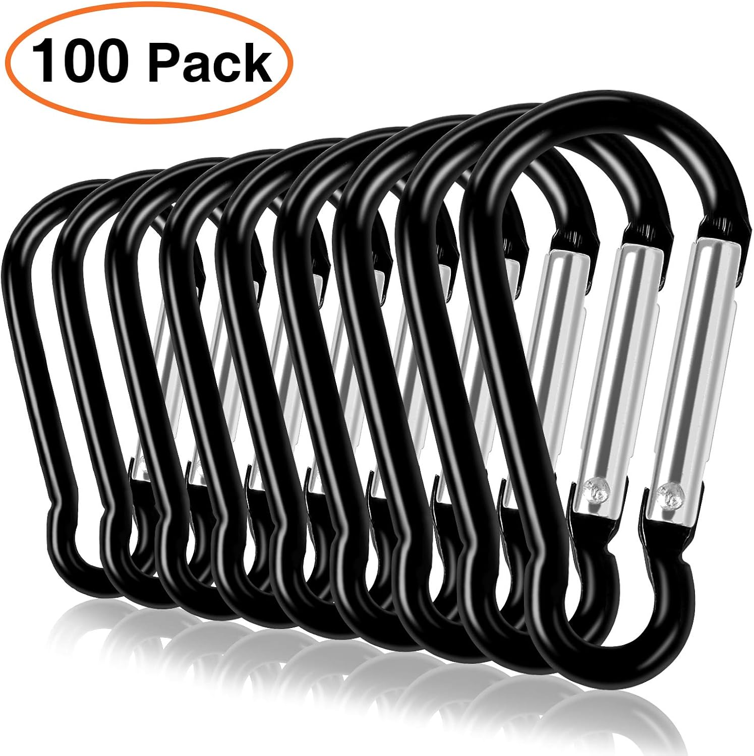 UPINS 100 Pcs New Design Black Aluminum Keychain Carabiner Spring Clip D Shape Hook Durable Sport Accessories for Outdoor Home RV Camping Hiking Traveling Backpack: Clothing