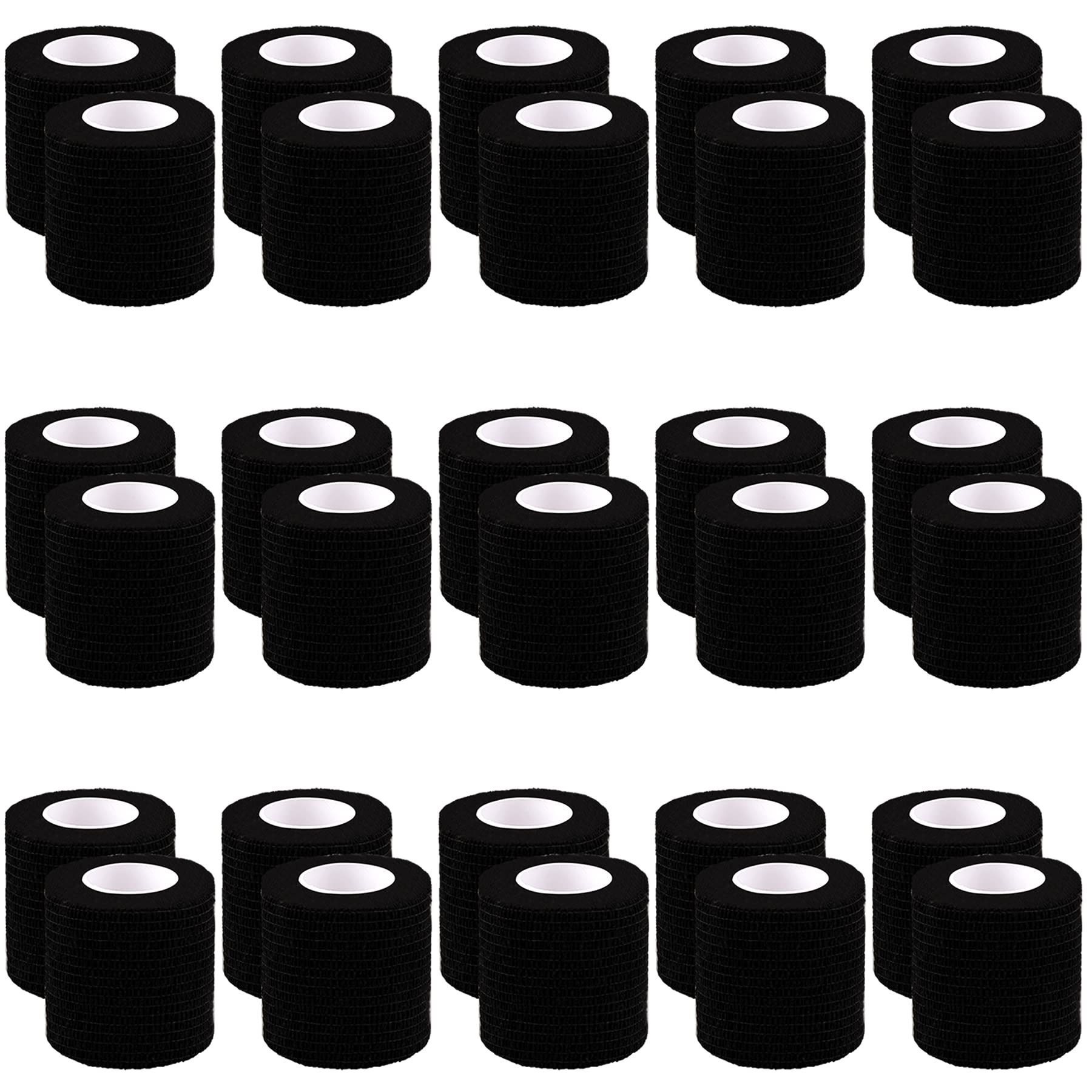 BQTQ 30 Rolls Self Adherent Sport Wrap Stretch Cohesive Athletic Tape Vet Pet Wrap 2 Inch x 5 Yards for Sports, Equipment Grip & Pet Care, Black