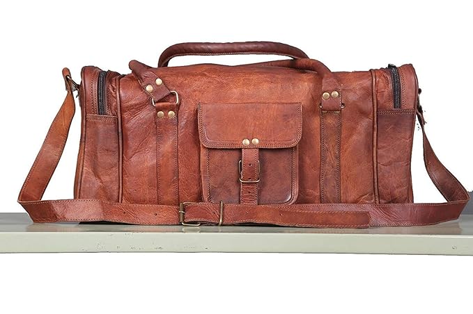 CRAFAT 20 100% Classic Real Leather Gym Bag Travel Luggage Bag for Men & Women (Colour - Brown)