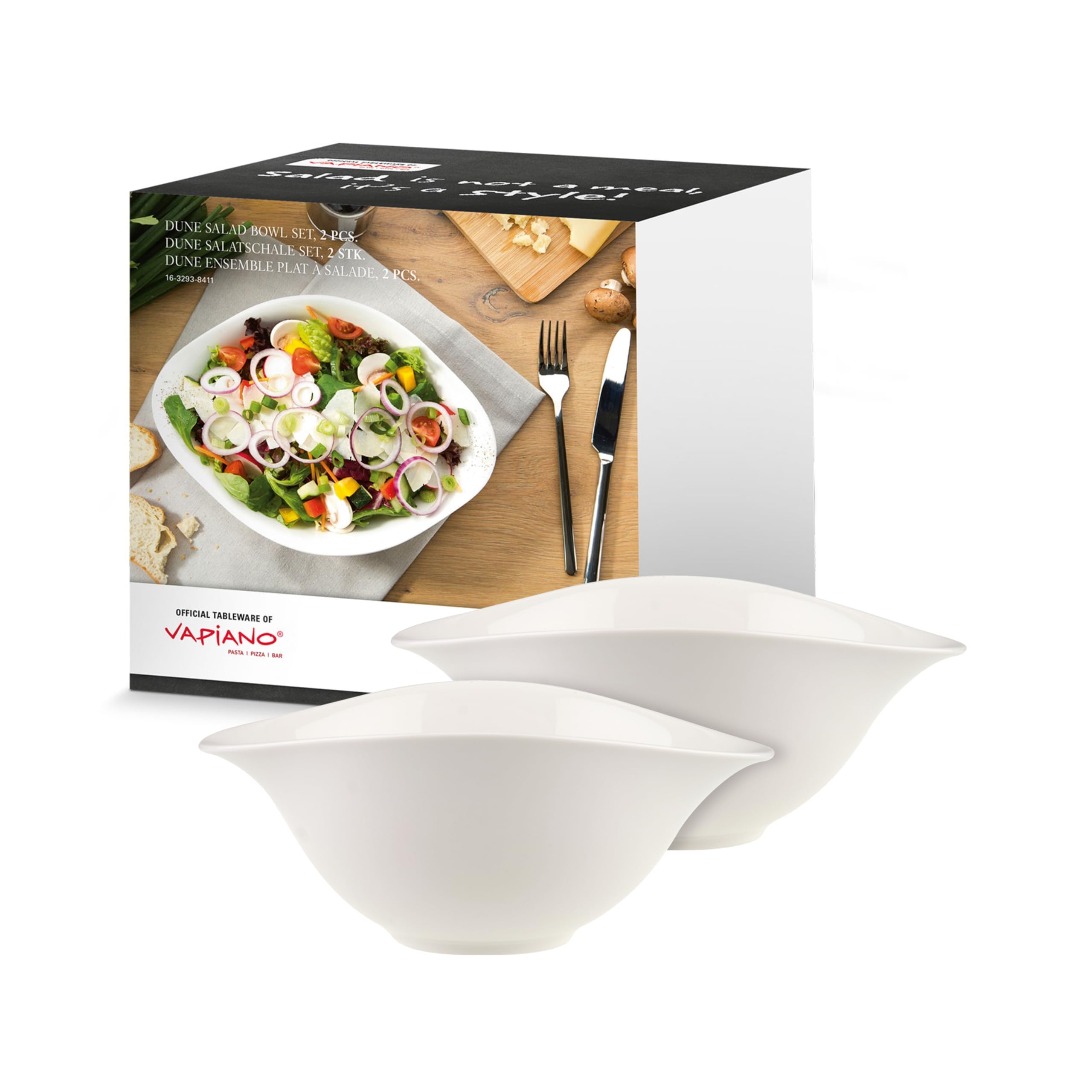 Villeroy & Boch - Vapiano salad dish set, 2 pcs. Tableware set, premium porcelain, dishwasher-safe, microwave-safe, white