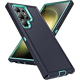 KOBBRAN Designed for Samsung Galaxy S25 Ultra Case 3 in 1 Military Grade Protective Case Cover Silicone Heavy Duty Rugged Shockproof for Galaxy S25 Ultra Phone Case (Navy+Cyan)