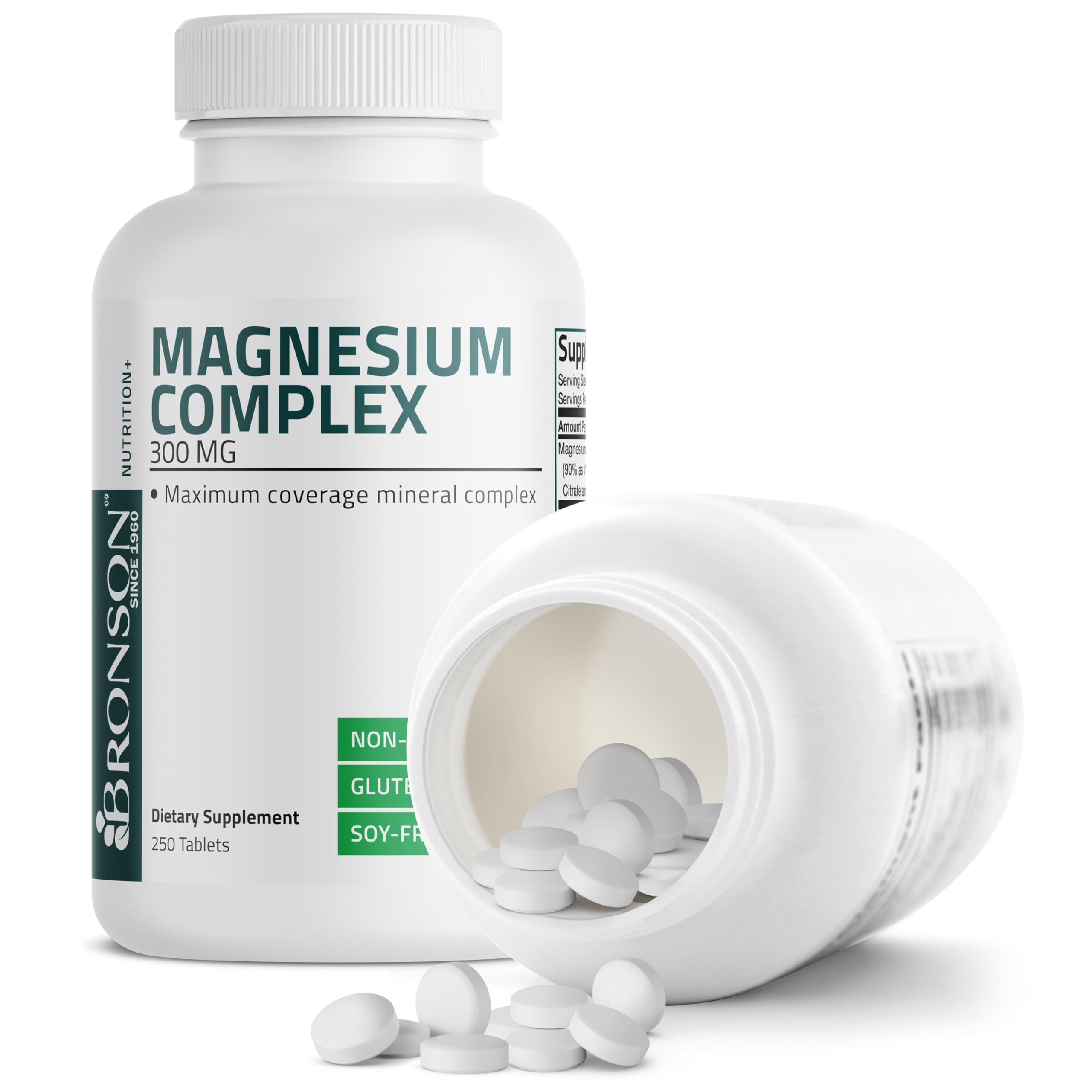 Bronson Triple Magnesium Complex Maximum Coverage 300mg - Non-GMO Formula, 250 Tablets
