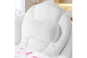 SQLHM Bath Pillows for Tub, Luxury Bath Pillow for Neck and Back Support - with Comfortable Breathable Cotton 6 Non-Slip Suction Cup Bathtub Accessories - Spa Bath Mat Gifts for Women