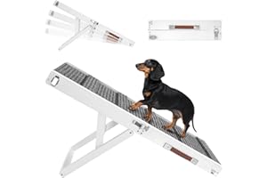 PAWABOO 2025 Upgraded Dog Ramp for Couch, Foldable Small Dog Ramp for Low Bed, 4 Adjustable Height from 13'' to 21", Portable Stable Pet Step with Non-Slip Pad, Pet Ramps Use for Couch Stairs, White