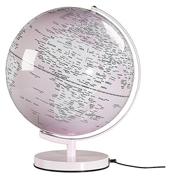 Wild Wood Illuminated Geographic World 12 Desk Globe with Stand, LED Lighting, and USB Plug, Pearl Pink (AWWL077)