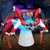 6FT Halloween Inflatables Spider Decoration with Magic Led Light Up Halloween Inflatables Outdoor Decorations Blow up Inflatables for Halloween Holiday Party Lawn Yard Outside Garden Décor
