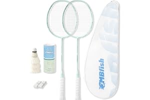 MBFISH Badminton Racket Set with 2 Carbon Fiber Rackets, 3 Shuttlecocks, 2 Replacement Racket Grip Tapes and 1 Badminton Bag - Perfect for Beginners & Outdoor Games 4U