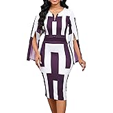 Women Sexy Dresses Bodycon Church 3/4 Sleeve African Print Pencil Party Office Dress Work with Split