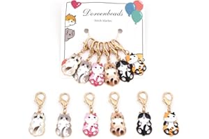 DoreenBeads 6Pcs Cat Stitch Marker Charms for Crocheting and Knitting, Locking Alloy Enamel Crochet Stitch Marker with Lobster Clasp Knitting Crocheting Accessories Gold