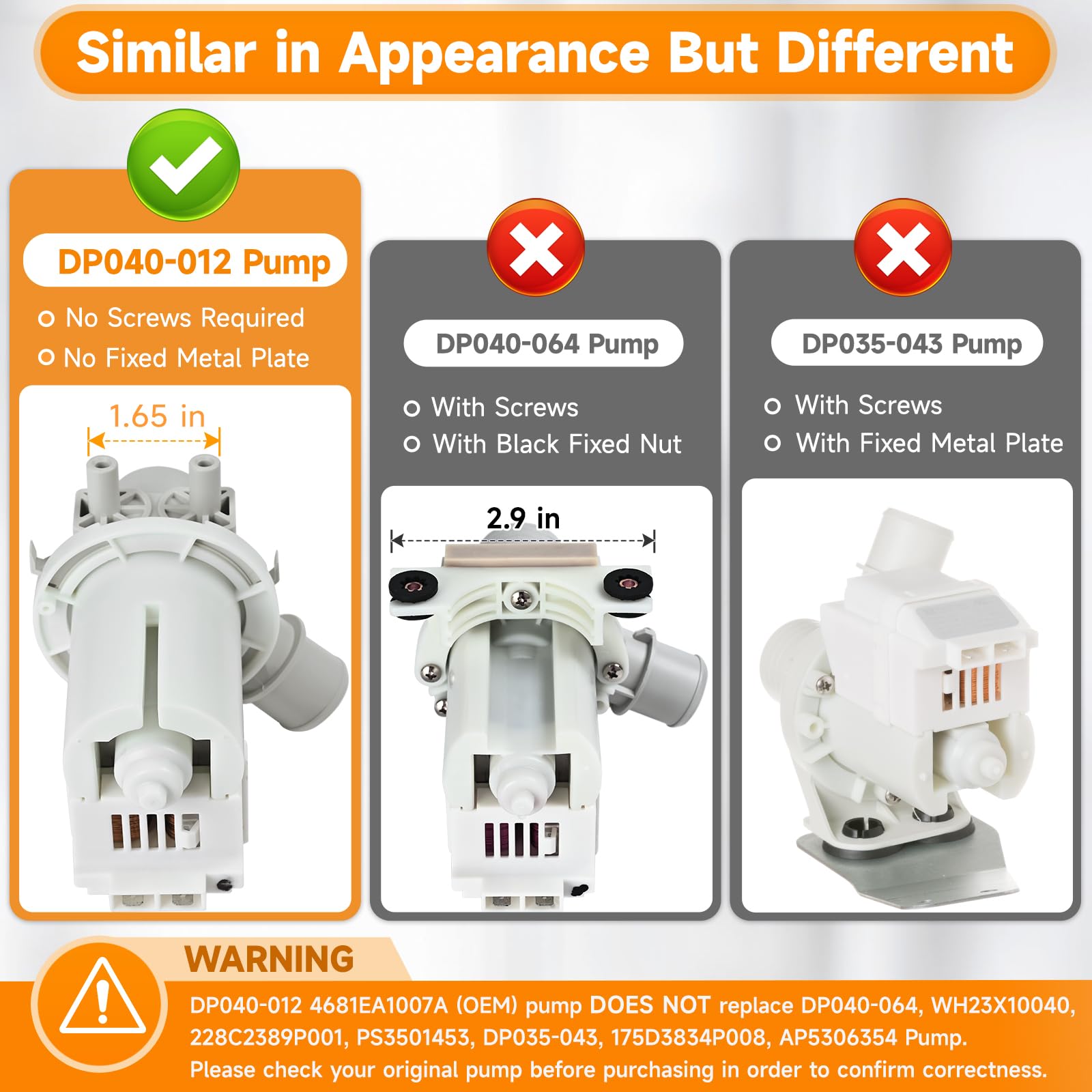 DP040-012 4681EA1007A Drain Pump (OEM) Replacement for LG Washer Drain Pump, Replace 5859EA1004F 5859EA1004P 5859EA1004G WH23X10020, Fits for WT1101CW WT1201CV WT1201CW WT4870CW WT1501CW 79631513210
