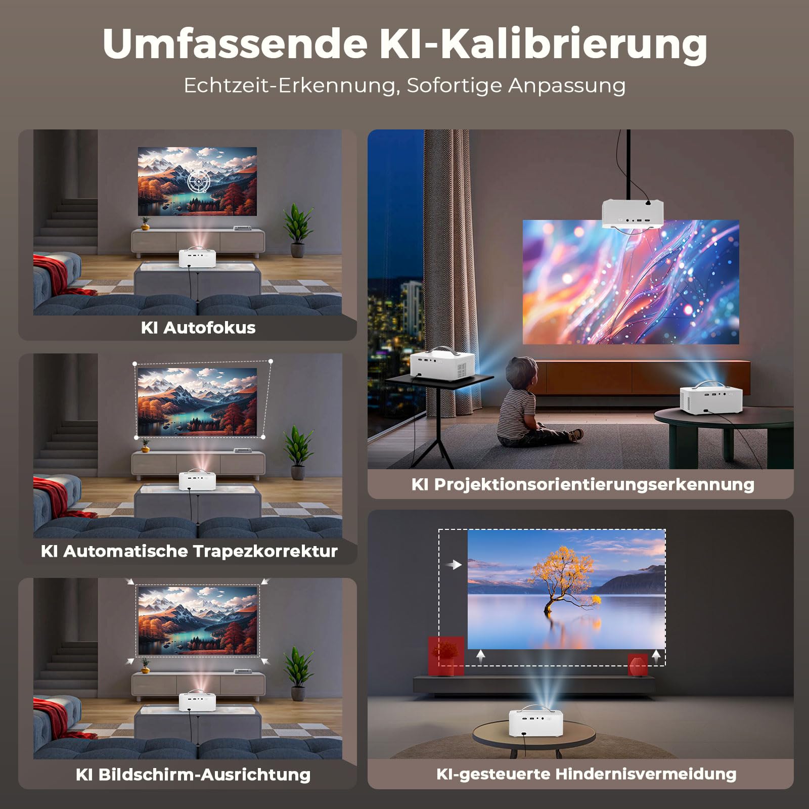 Beamer Passend für Netflix Dolby Audio|1600 Lisowod HDR10 Mini Beamer 4K Heimkino mit eARC CEC | Auto Fokus & Trapezkorrektur Smart Projektor | Bluetooth 5.4 WiFi6 | Für Familienkino und WM-Party 4