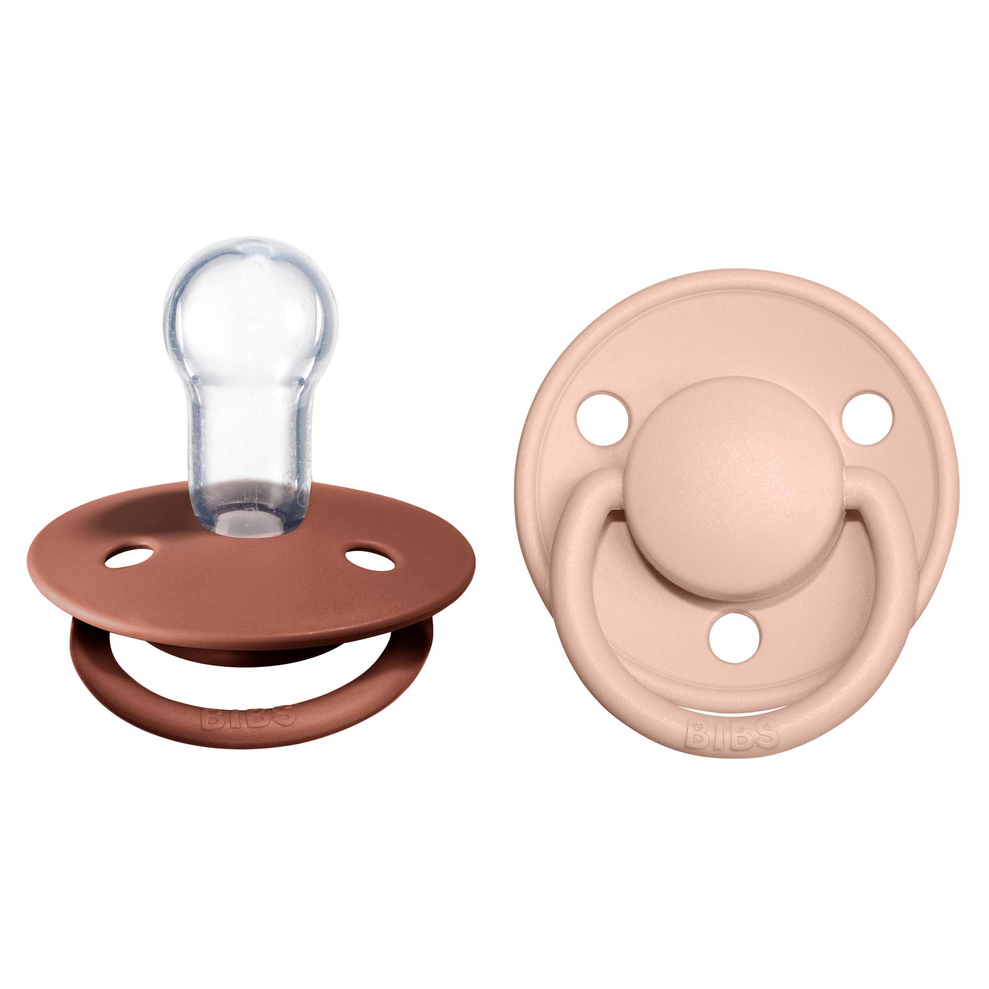 BIBS De Lux Dummies 2-Pack, BPA Free Dummy Pacifier, Round Nipple. Silicone, OneSize (0-36 Months), Woodchuck/Blush — image 1