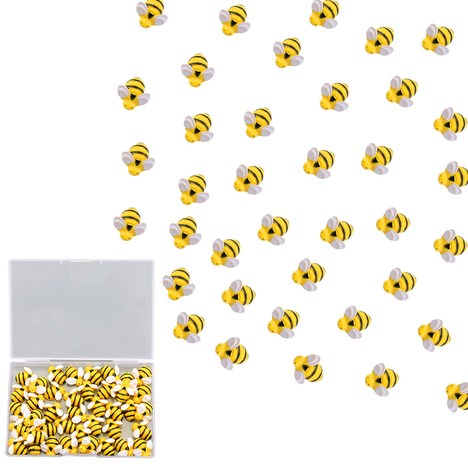 AIEX 50 Pieces 0.74 Inch Tiny Resin Bees Decorative Bumblebee Bumble Shaped Scrapbooking Craft Embellishment with a Storage Box for DIY Craft Party Home Decor